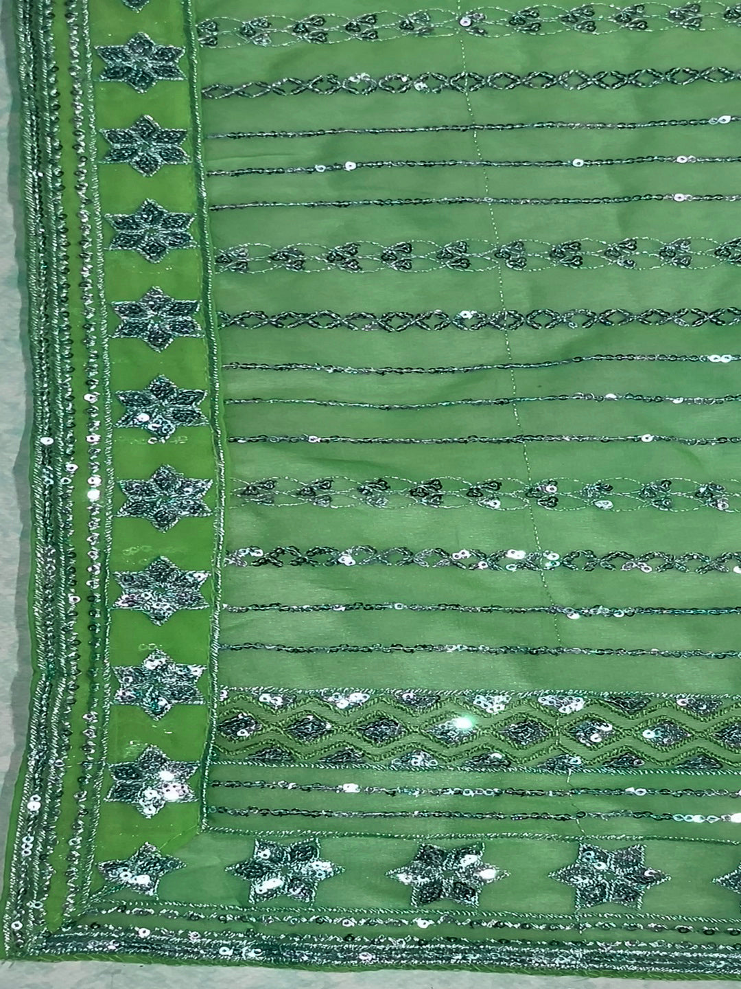 Women's Georgette Embroidery Green Color Kurta Pant With Dupatta