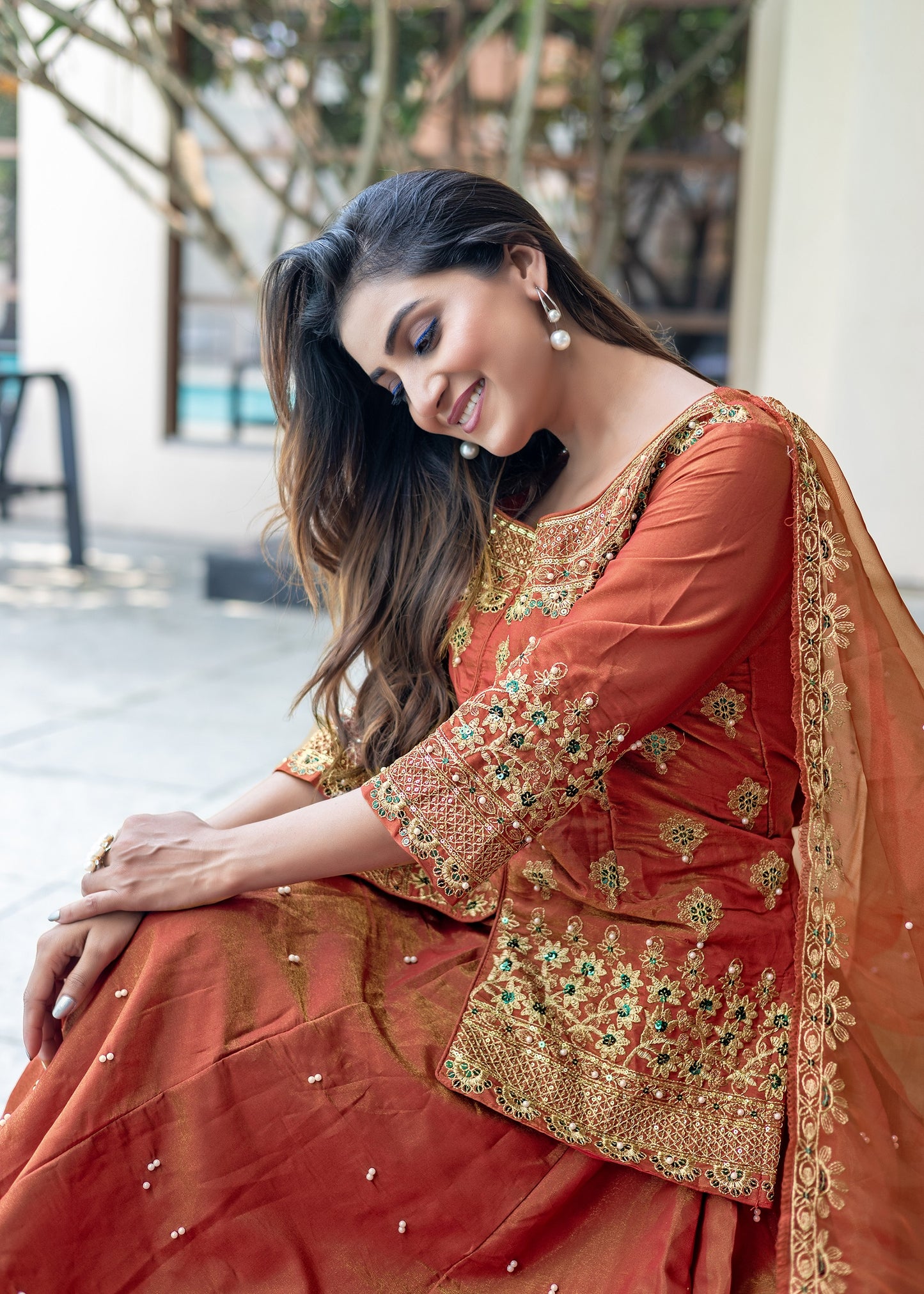 Women's Designer Simmer Silk Orange Color Lehenga Choti With Dupatta