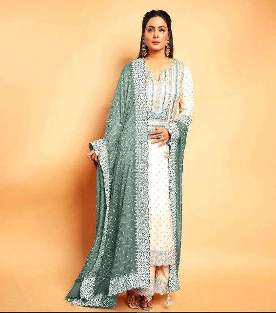 Women's Georgette Embroidery White Color Kurta Pant With Dupatta