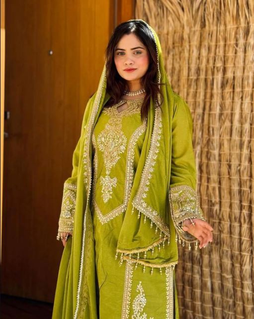 Women's Chinon Silk Embroidery Green Color Kurta Pant With Dupatta