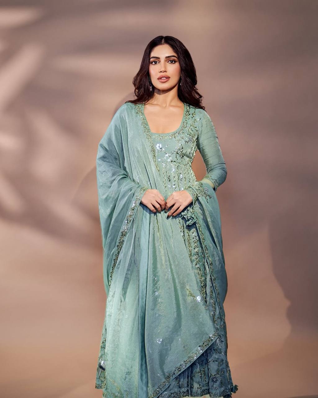 Women's Chinon Silk Embroidery Green Color Anarkali Kurta Pant With Dupatta