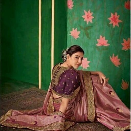 Women's Embroidery Vichitra Silk Peach Color Saree With Unstitch Blouse
