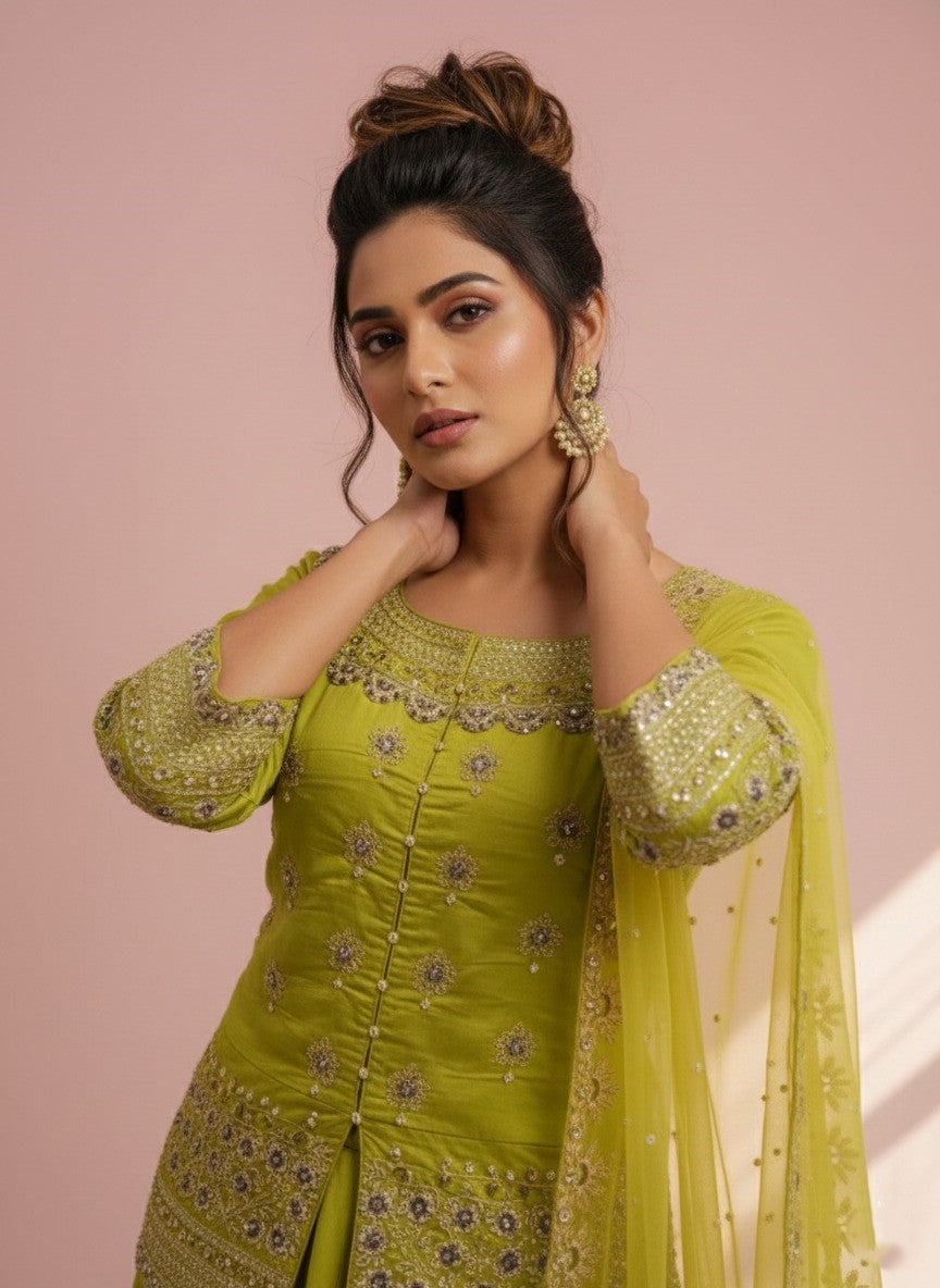 Women Designer Simmer Silk Lemon Color Lehenga Choti With Dupatta