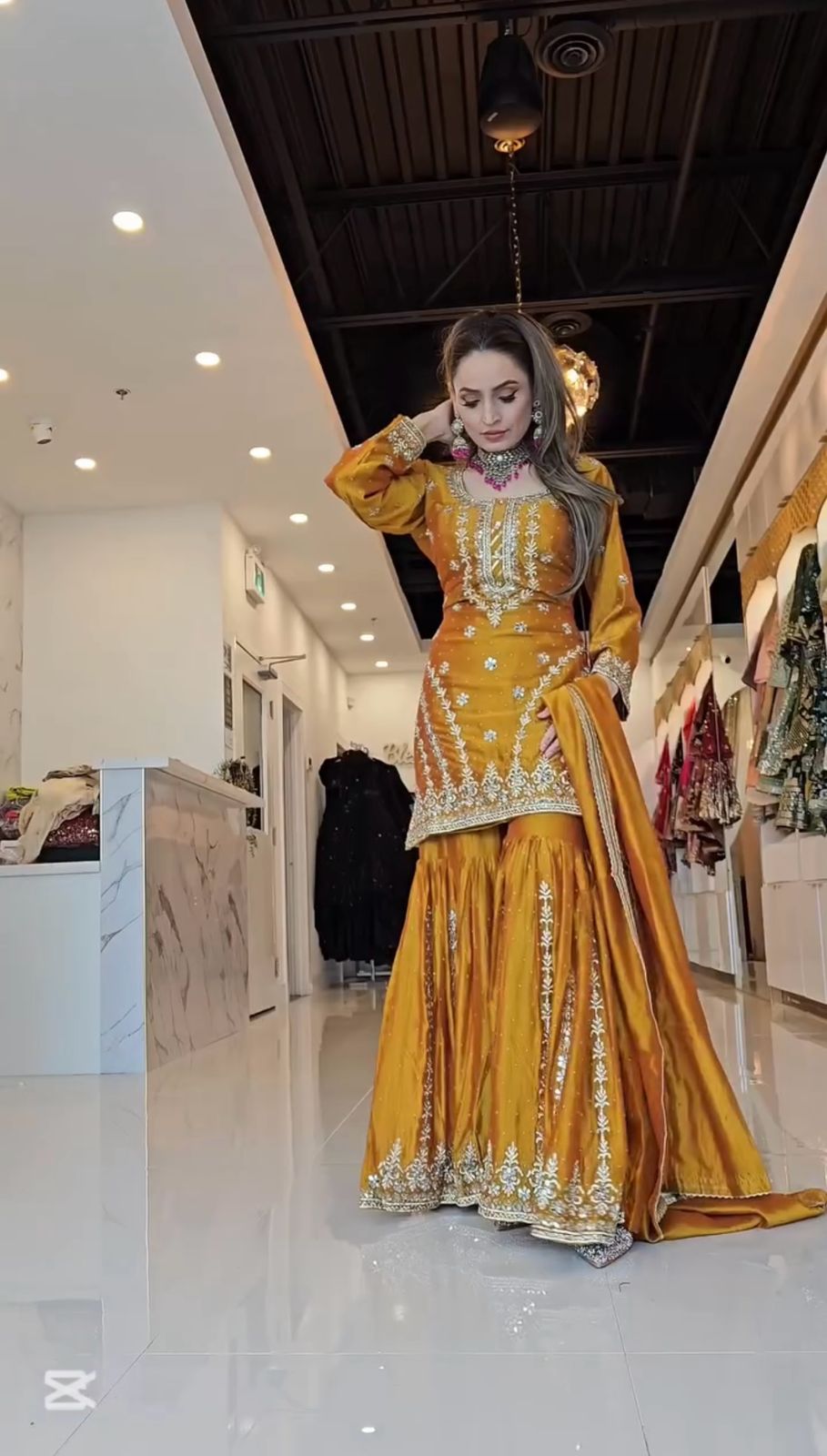 Women's Georgette Embroidery Yellow Color Kurta Sharara With Dupatta