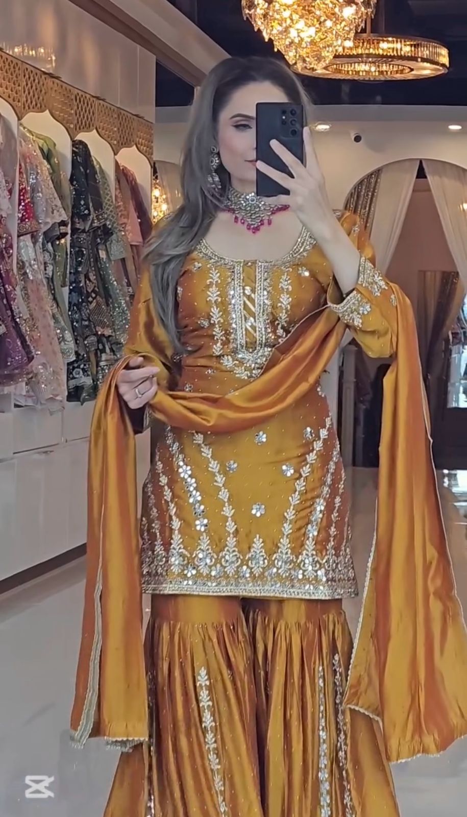 Women's Georgette Embroidery Yellow Color Kurta Sharara With Dupatta