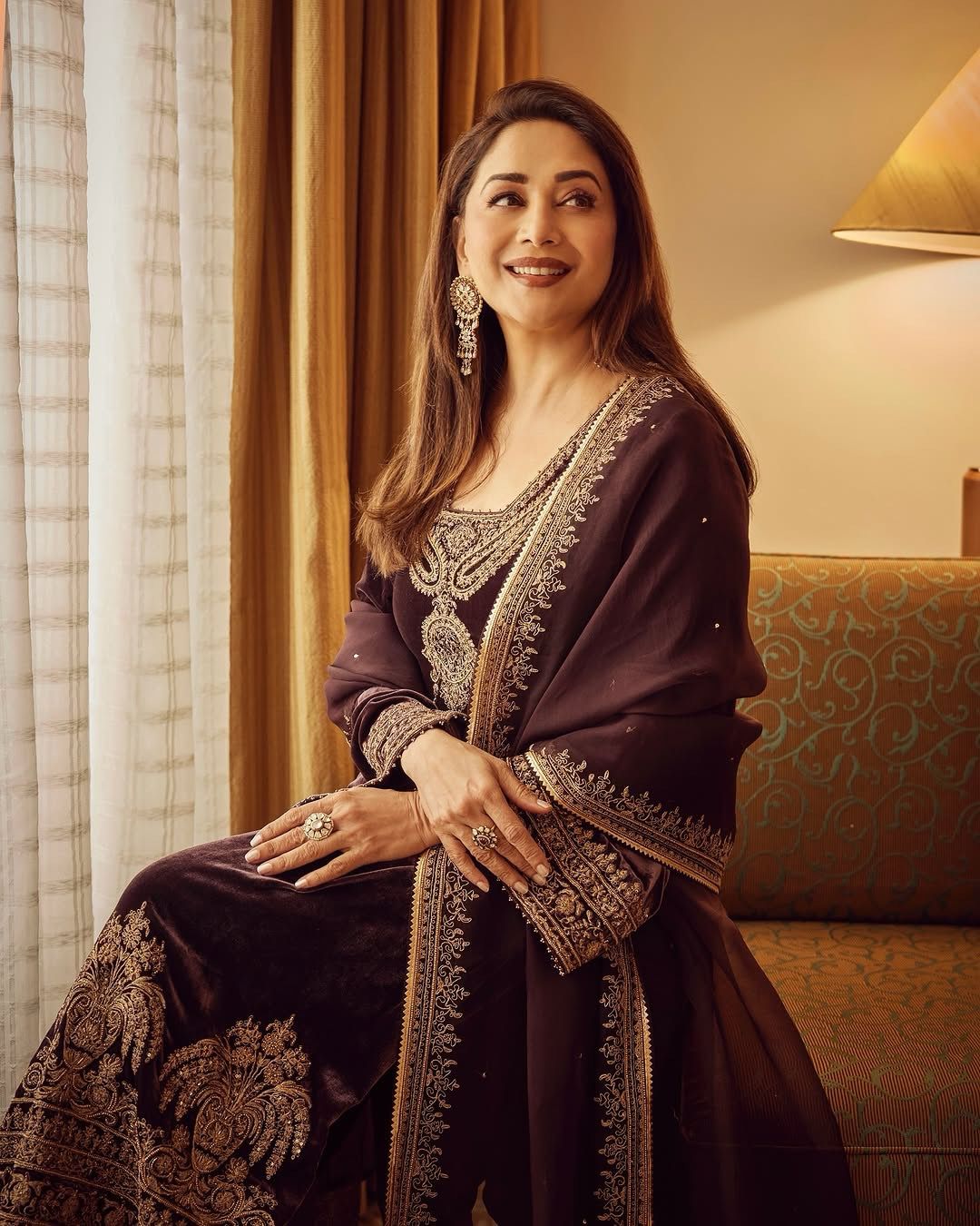 Women's Chinon Silk Embroidery Brown Color Kurta Pant With Dupatta