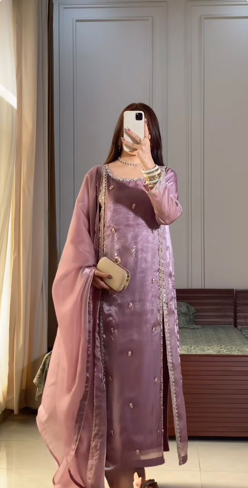 Women's Jimmy Choo Embroidery Lavendar Color Kurta Pallazo With Dupatta