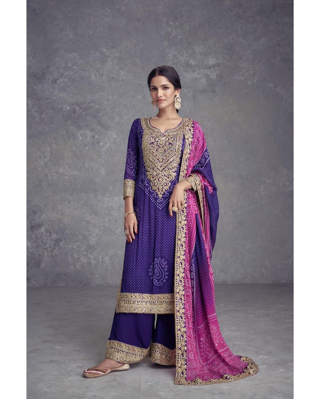 Women's Chinon Silk Embroidery Blue Color Kurta Pant With Dupatta