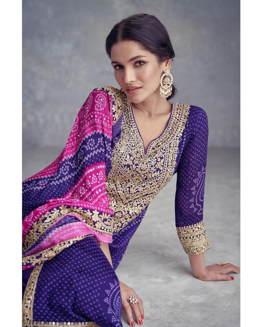 Women's Chinon Silk Embroidery Blue Color Kurta Pant With Dupatta