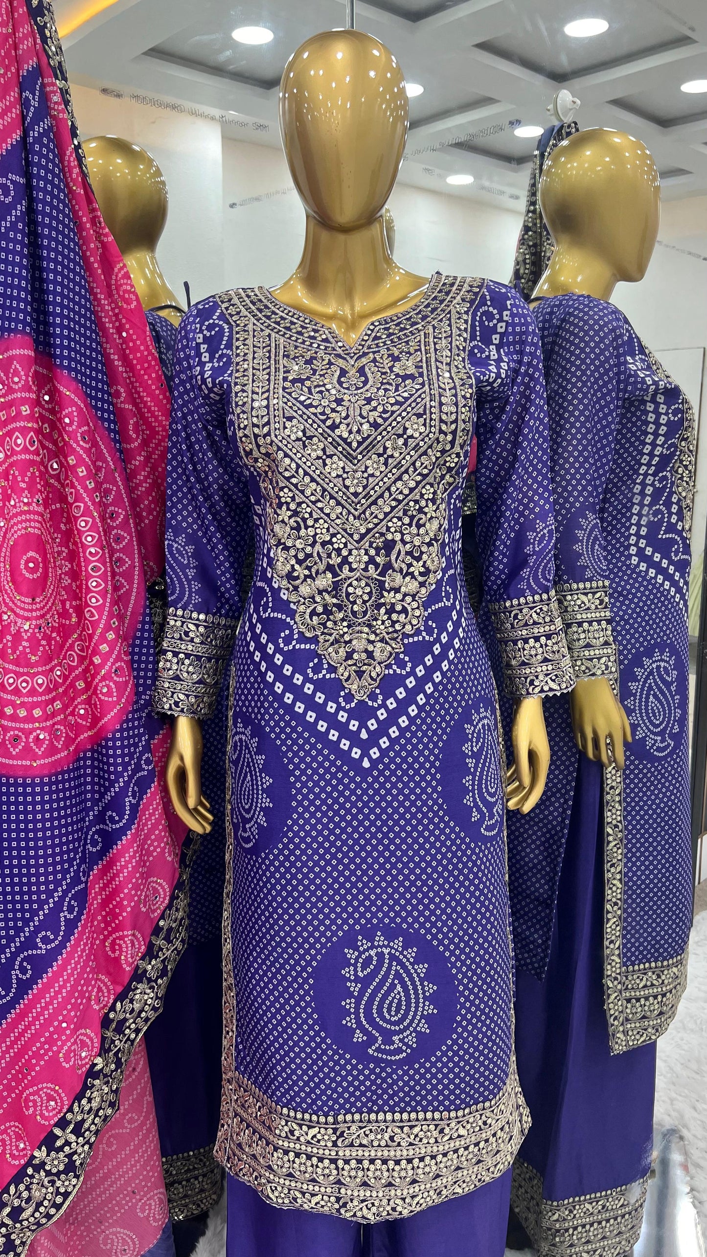 Women's Chinon Silk Embroidery Blue Color Kurta Pant With Dupatta