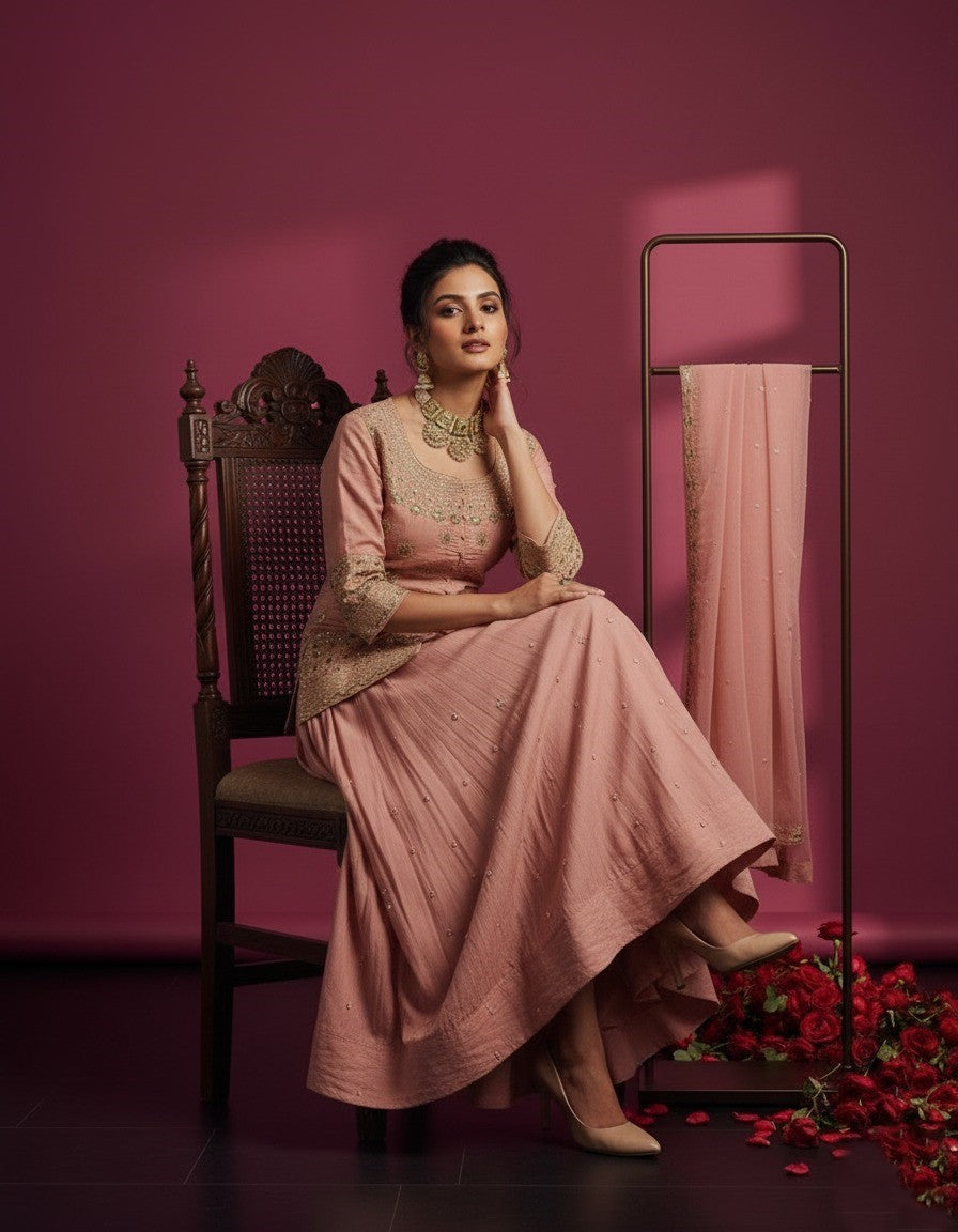 Women Designer Simmer Silk Peach Color Lehenga Choti With Dupatta