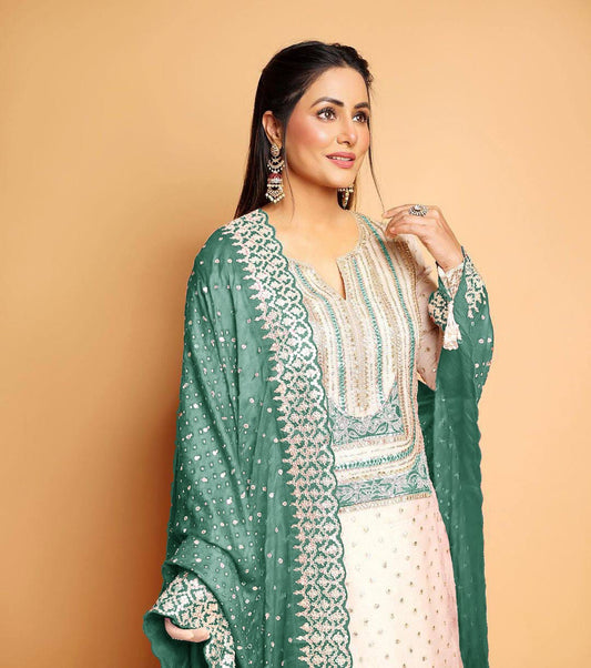 Women's Georgette Embroidery White Color Kurta Pant With Dupatta