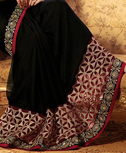 Women's Embroidery Georgette Black Color Saree With Unstitch Blouse