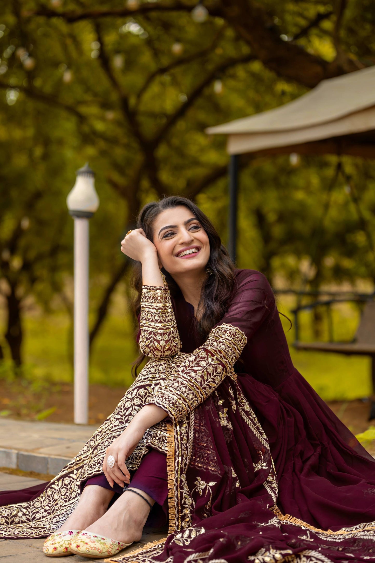 Women's Georgette Embroidery Brown Color Anarkali Kurta Pant With Dupatta