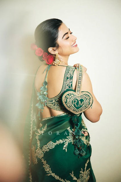 Women's Embroidery Organza Green Color Saree With Unstitch Blouse