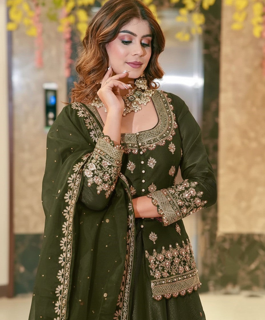 Women Designer Simmer Silk Green Color Lehenga Choti With Dupatta