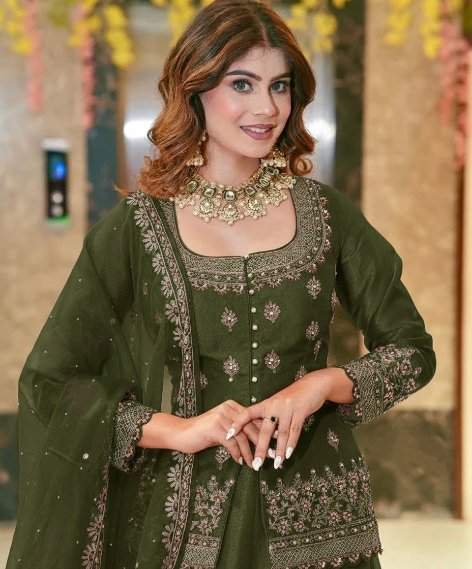 Women Designer Simmer Silk Green Color Lehenga Choti With Dupatta
