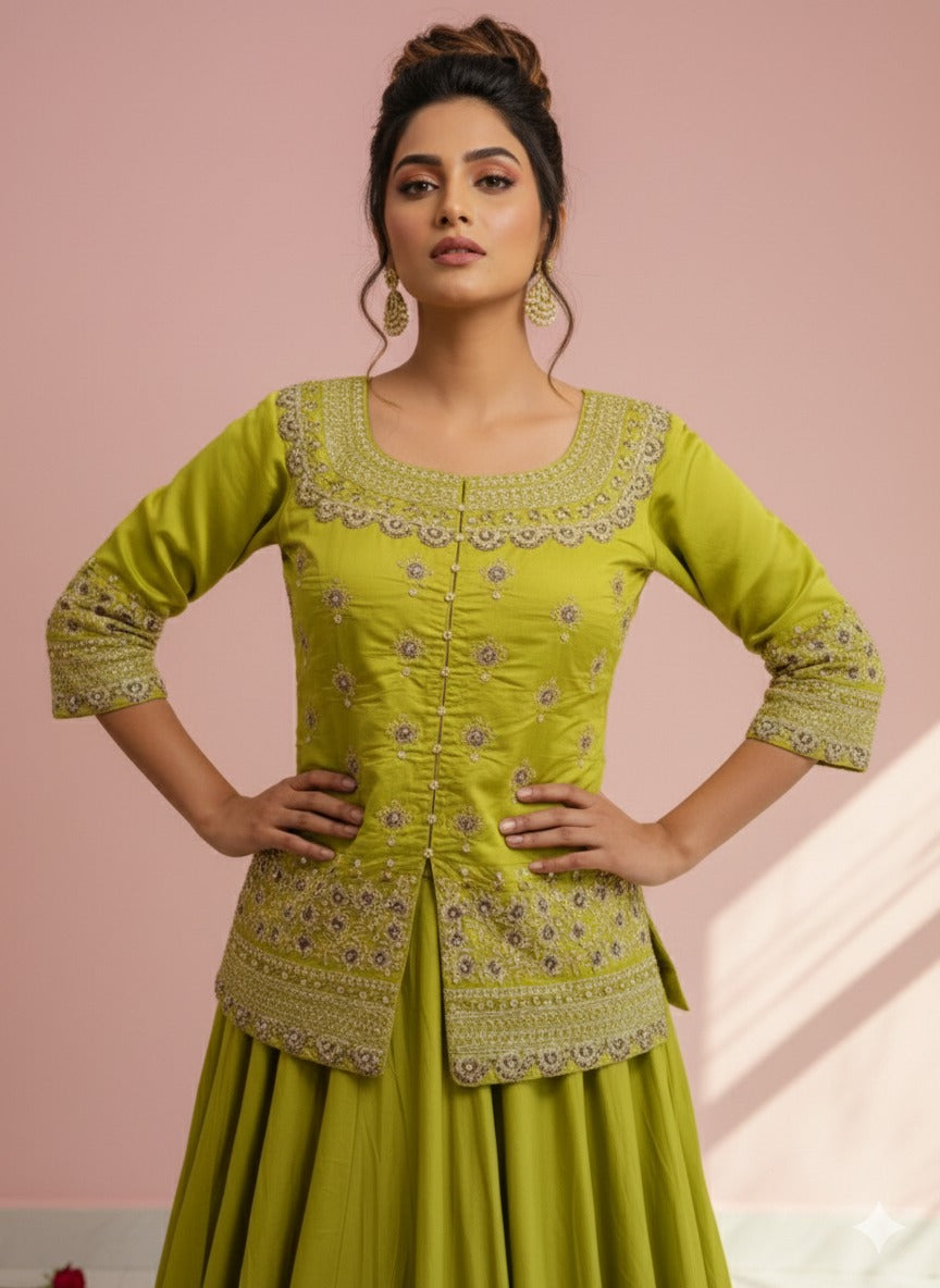 Women Designer Simmer Silk Lemon Color Lehenga Choti With Dupatta