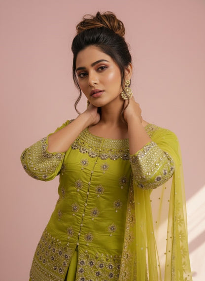 Women Designer Simmer Silk Lemon Color Lehenga Choti With Dupatta