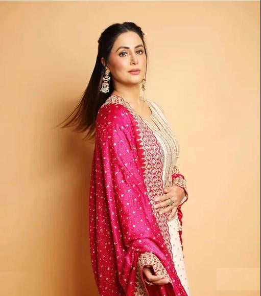 Women's Georgette Embroidery White Color Kurta Pant With Dupatta