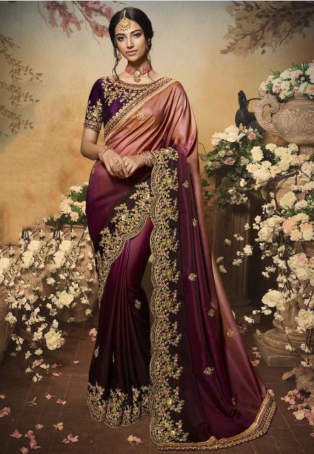 Women's Embroidery Vichitra Silk Multicolor Color Saree With Unstitch Blouse