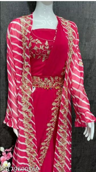 Women's Embroidery Georgette Pink Color Saree With Dupion Silk Unstitch Blouse